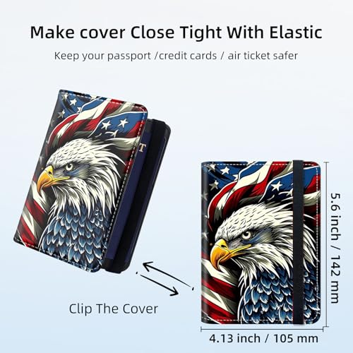 RFID Security Premium Passport and Travel Document Holder Combo, Slim PU Leather Folio Wallet with 3 Card Slots & Boarding Pass Pocket, Secure Elastic Closure Organizer, American Flag Eagle - color: American Flag Eagle