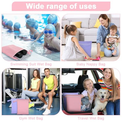 2PCS Wet Bags, Waterproof Reusable Cloth Diaper Bags, Pink+ Purple - color: Pink & Purple - 2 Pieces - 30 x 40 cm