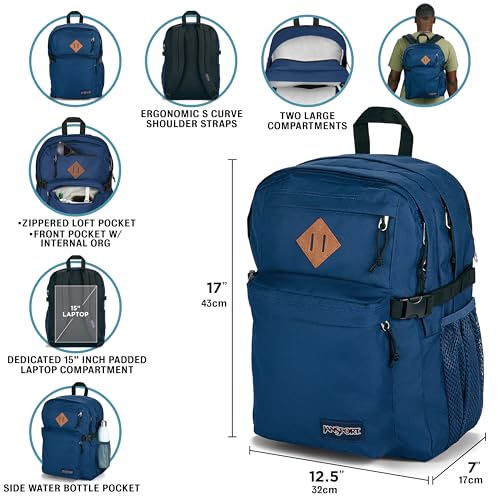 JanSport Main Campus Backpack - Travel or Work backpack w 15-Inch Laptop Sleeve and Dual Water Bottle Pockets, Black - color: Black