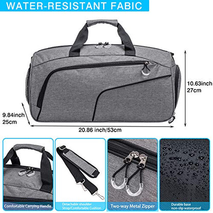 Sports Gym Bag with Shoes Compartment &Wet Pocket Gym Duffel Bag Overnight Bag for Men and Women - color: grey