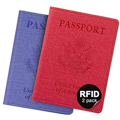 2 Pack Passport Holder For Women Kids, RFID Blocking Passport Wallet Red&Light purple - color: RoseRed&LightPurple, style: 2pack