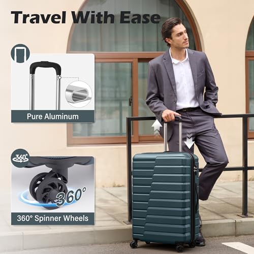 Coolife Lightweight Luggage with TSA Lock,Large Checked Teal Blue - color: Teal Blue, size: Large(28in)