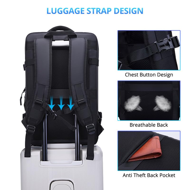 Travel Backpack for Men 50L Expandable Flight Approved Carry on Backpacks - color: Black
