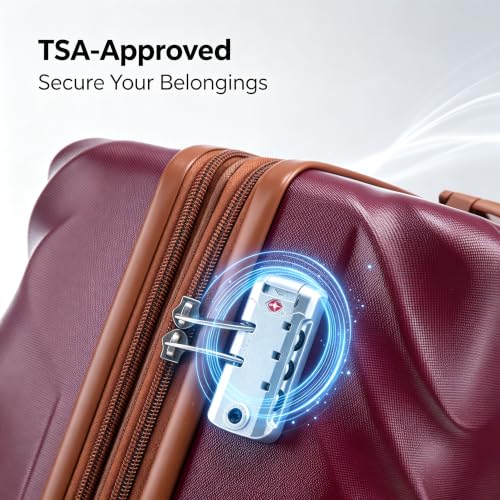 Rosamo 5 Piece Expandable Luggage Set,Hard Suitcases with TSA Lock Spinner Wheels 20/24/28 inch (Red) - color: Red, size: 5 PCS