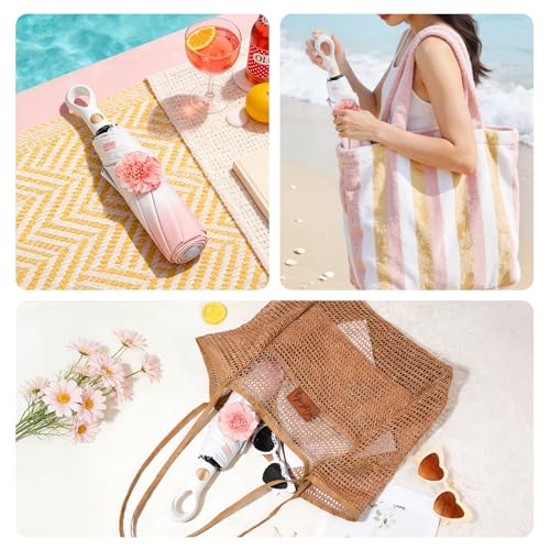 Mini Travel Umbrella Small Umbrella for Travel UV Parasol Compact Foldable - color: Pink