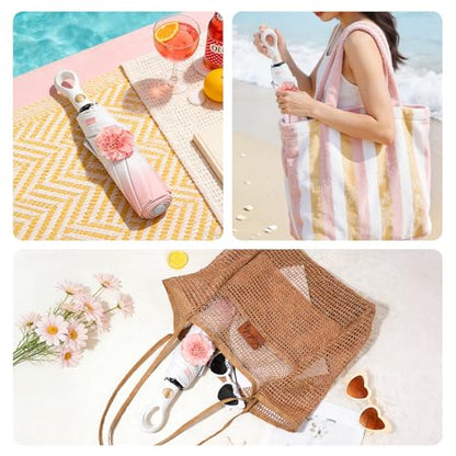 Mini Travel Umbrella Small Umbrella for Travel UV Parasol Compact Foldable - color: Pink