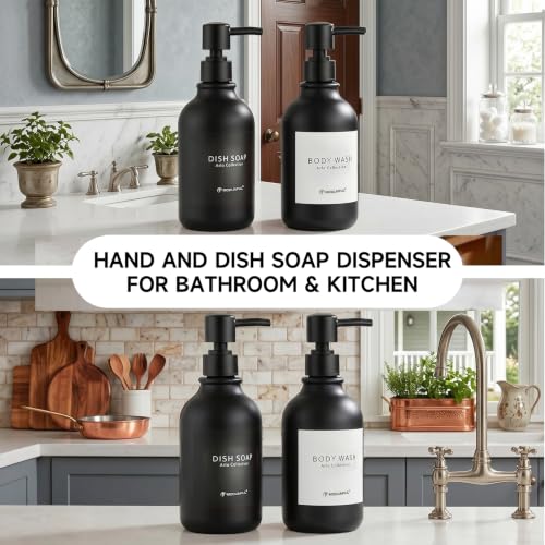 Matte Black Shampoo and Conditioner Dispenser Set of 3, Black Smooth Pump - color: Matte Black