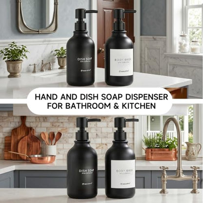 Matte Black Shampoo and Conditioner Dispenser Set of 3, Black Smooth Pump - color: Matte Black
