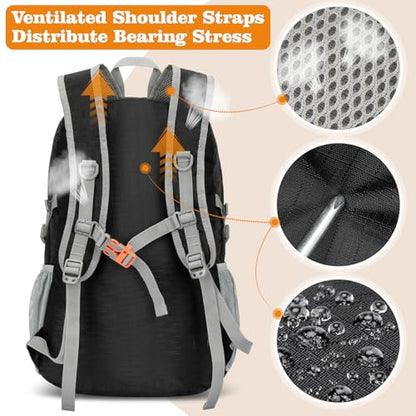 ZOMAKE Lightweight Packable Backpack 30L, Foldable Travel Hiking Daypack - color: A-pure Black