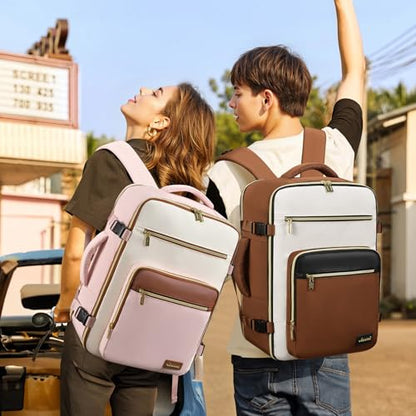 LOVEVOOK Travel Backpack For Women,50L Carry On TSA Personal Item Bag - color: Brown and White and Black, size: 18 Inch-50L-4Pcs