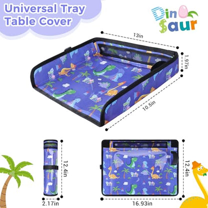 COOLBEBE Airplane Tray Table Cover, Foldable Travel Tray Cover - color: Blue Dinosaur