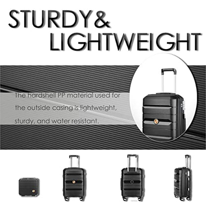 Somago 20 Inch Carry On Luggage Sets Hardside Suitcase with Double Spinner Wheels and TSA Lock YKK Zipper (Classic Black,14/20) - color: Classic Black, size: 2-Piece Set (14-Inch/20-Inch)