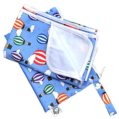 Flockthree Waterproof Baby Changing Pad with Storage Bag (28.7" X 19.7") Washable Wipeable Reusable Leak Proof Diaper Travel Mat Station Changing Mattress Liner Cribs Bed Cover, Flying Animals - color: Hot Air Balloon, size: Small (28.7 x 19.7 Inch)