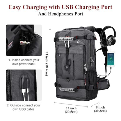 WITZMAN Travel Backpack for Men Duffle Luggage Bag with USB Charging Port - color: Silvery Grey New