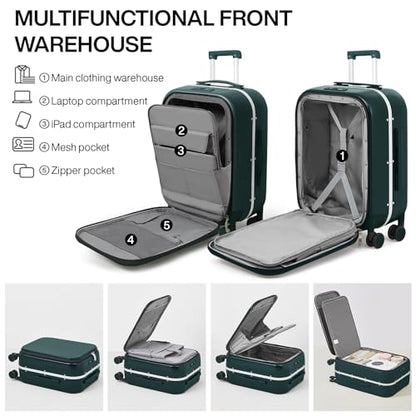 mixi Luggage Suitcase with Spinner Wheels, 24'' Checked Travel Luggage Aluminum Frame PC Hardside with TSA Lock & Cover - Blackish Green - color: Blackish Green, size: 24-inch