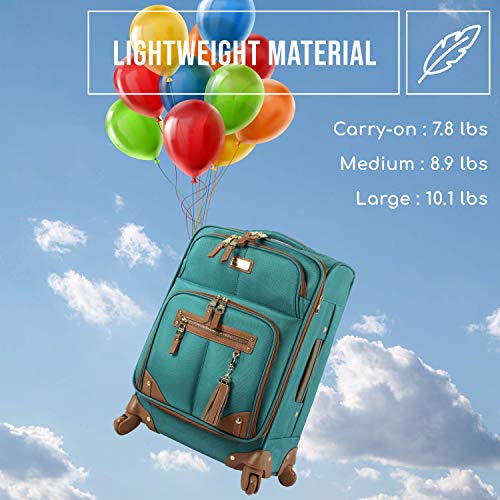 Steve Madden Designer Luggage Collection - 3 Piece Softside Expandable Lightweight Spinner Suitcase Set - Travel Set Includes 20 Inch Carry on, 24 Inch & 28-Inch Checked Suitcases, Harlo Teal Blue, - color: Harlo Teal Blue