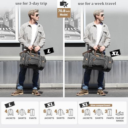 Gonex Canvas Duffle Bag, Expandable 50L Travel Overnight Weekender Bag - color: Dark Grey, size: Large-50L (Without Shoe Compartment)