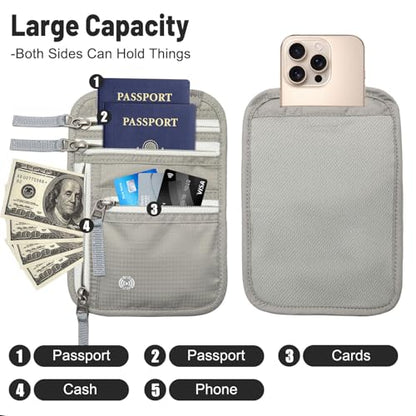 Sizobi Neck Wallet for Traveling Women Men, RFID Blocking Passport Holder - color: Light gray