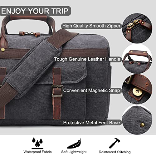 Duffle Bag for Men Waterproof Genuine Leather Canvas Travel Duffel Bags for Women Overnight Weekender Bag for Traveling - color: 4-Black