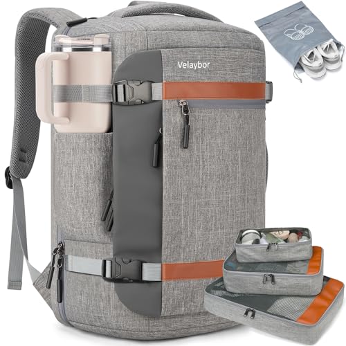 42L Carry On Travel Backpack With 4 Packing Cubes, TSA Friendly - color: Grey