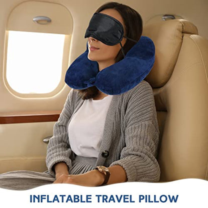 Sintuff 2 Inflatable Neck Pillow Airplane Travel,Black and Blue - color: Black and Blue