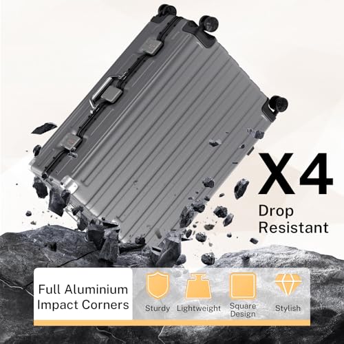Krute Zipperless Luggage Set 2 Pieces Aluminum Frame Hard Shell Suitcases - color: Gray, size: 2 Pieces(20+28in)