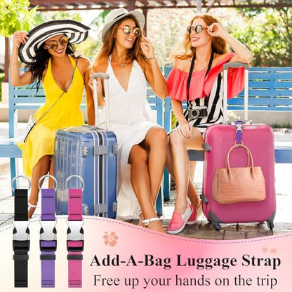 3 Pcs Jacket Gripper Straps for Travel Add a Bag Luggage Strap - color: Purple, Black, Pink