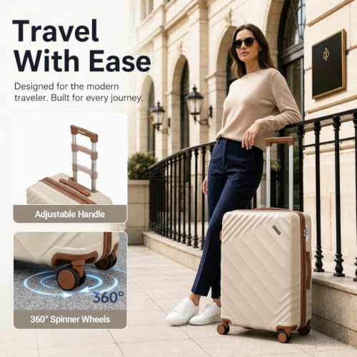 Rosamo 3-Piece Hard Shell Expandable Luggage Set, Airline Approved Carry-On - color: Beige