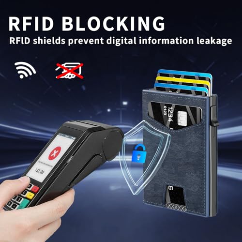 Men’s Wallet with RFID Blocking | Tri-Fold Front Pocket Design | 12 Card Slots, 2 ID Windows & Cash Slot | Aluminum Card Ejector | Durable & Lightweight Men’s Accessories (blue) - color: blue