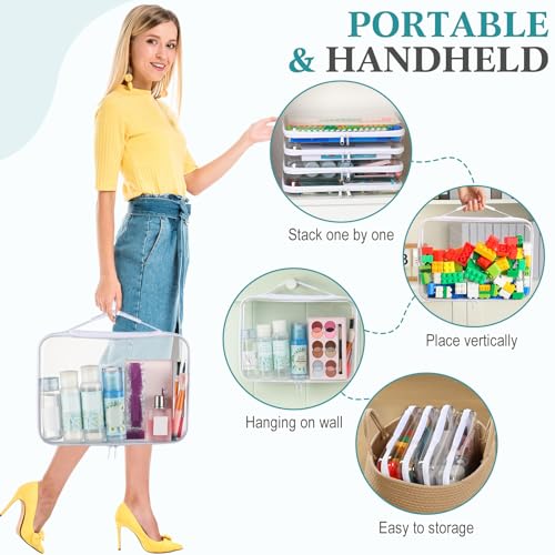 Sanwuta 4 Pcs Clear Zipper Case with Handle, 12.6 x 9 x 2 Inches, White - size: 12.6 x 9 x 2 Inches