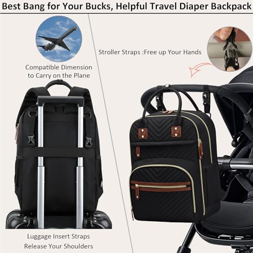 Tenot Diaper Bag Backpack for Women with Changing Pad Black - color: Black, style: With Extra Layer & Changing Pad