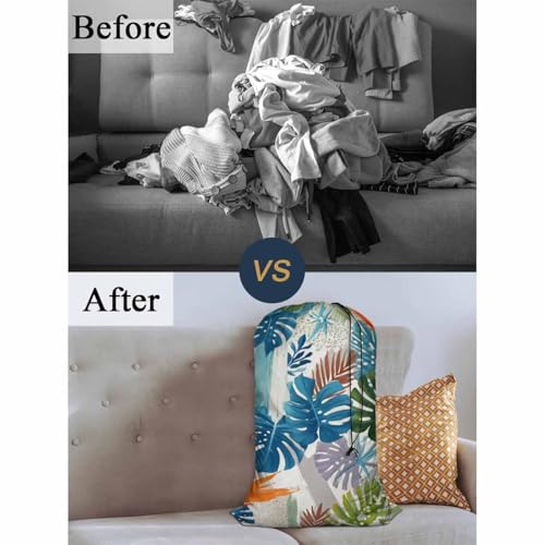 Swono Tropical Leaf Large Laundry Collapsible Laundry Bag Summer Exotic Brush Strokes Foldable Laundry Hamper Bag, Machine Washable, Oxford Cloth, Colorful - color: Tropical Leaf