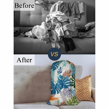 Swono Tropical Leaf Large Laundry Collapsible Laundry Bag Summer Exotic Brush Strokes Foldable Laundry Hamper Bag, Machine Washable, Oxford Cloth, Colorful - color: Tropical Leaf