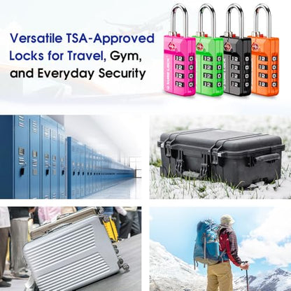 SURE LOCK TSA-Approved 4-Digit Resettable Combination Luggage Lock with Open Alert, Easy-Read Dials - for Luggage, School Lockers, Gym, Office, Toolbox & Security Cases (Purple 2 Pack) - color: PURPLE 2PACK