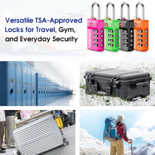 SURE LOCK TSA-Approved 4-Digit Resettable Combination Luggage Lock with Open Alert, Easy-Read Dials - for Luggage, School Lockers, Gym, Office, Toolbox & Security Cases (Purple 2 Pack) - color: PURPLE 2PACK