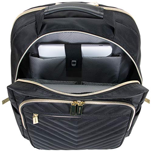 Kenneth Cole REACTION Madison Square Lightweight Hardside Chevron Expandable Spinner Luggage, Black, 2-Piece (20" Carry On + Backpack) - color: Black, size: 2-Piece (20" Carry On + Backpack)