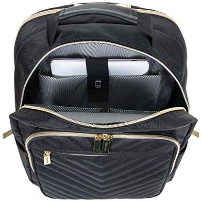 Kenneth Cole REACTION Madison Square Lightweight Hardside Chevron Expandable Spinner Luggage, Black, 2-Piece (20" Carry On + Backpack) - color: Black, size: 2-Piece (20" Carry On + Backpack)