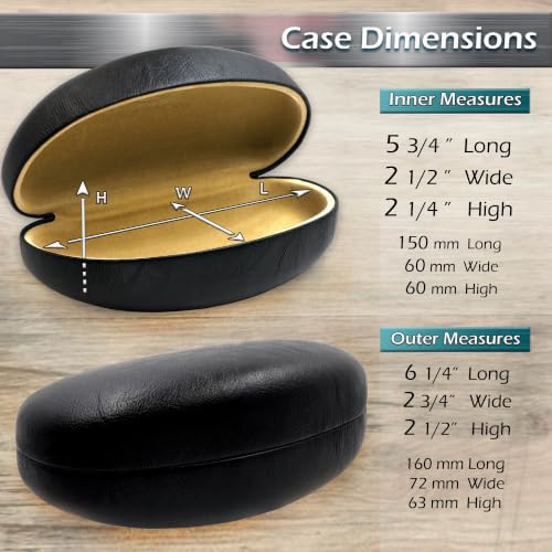 MyEyeglassCase® Large Hard Sunglasses Case | fits Large curved Sunglasses, with microfiber bag and cleaning cloth - color: Smooth Black