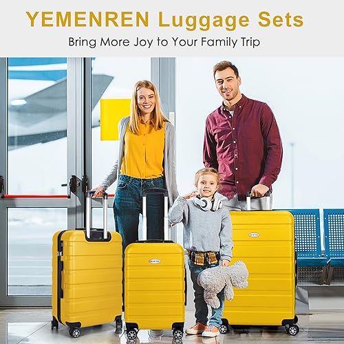 Luggage Sets Hardside Lightweight Suitcase with Spinner Wheels TSA Lock, 3-Piece Set (20/24/28) - color: Yellow