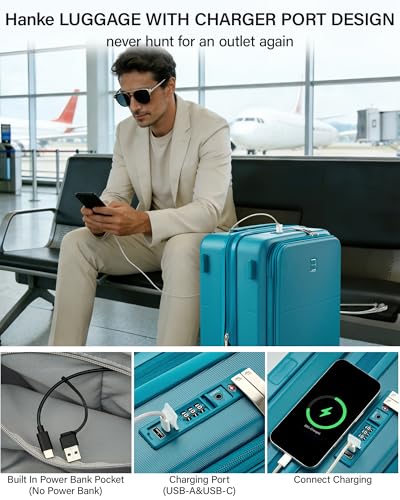 Hanke 28 Inch Expandable Checked Luggage, Large Trunk Luggage - color: Caribbean Blue, size: Expandable 28 Inch