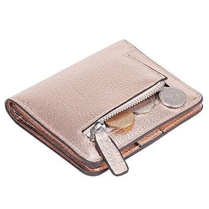 Small Leather Wallet for Women, Ladies Credit Card Holder RFID Blocking Women's Mini Bifold Pocket Purse - color: Champaign Gold Rfid Blocking
