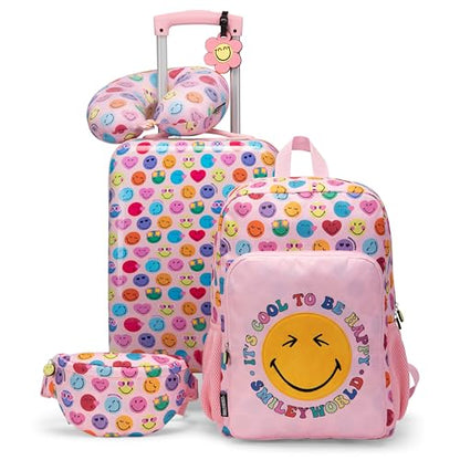 SMILEYWORLD Cool to be Happy 18" Carry-on Suitcase Set, 5-Piece - color: Cool to be Happy, size: 5-Piece Set