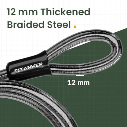 Titanker Bike Lock Cable,12mm Thick Security Cable with Loops Heavy Duty Steel Cable Vinyl Coated Bike Cable Lock Security Chain (4ft, 7ft, 15ft, 30ft) - style: 15 Feet