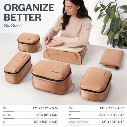 Aerotrunk Ultralight Compression Packing Cubes for Travel, 6-Pack, Mocha - color: Mocha, size: 6-Pack