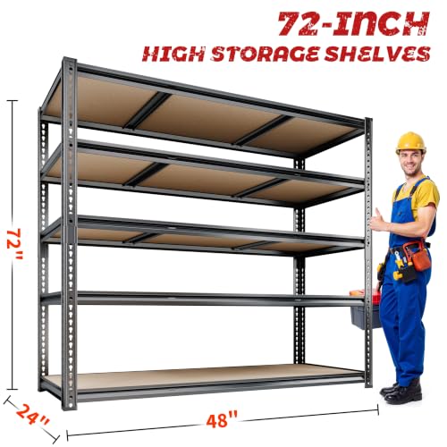 48"W Garage Shelving Heavy Duty ,5 Tier Metal Shelving Unit , 3050LBS,Black - size: 48"W x 72" H x 24" D