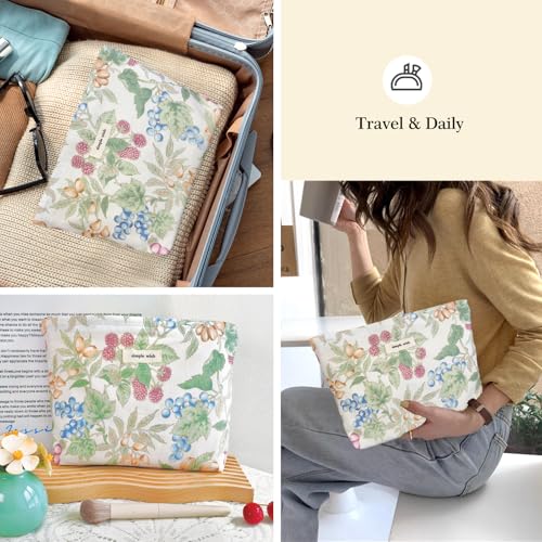 STARDW Aesthetic Floral Makeup Bag Cute Small Cosmetic Bags for Women Girls, Travel Toiletry Bag Large Capacity Zipper Makeup Pouch, Purse Organizer Pouches (Berry) - color: Berry