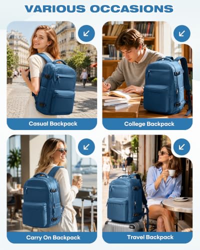 suradar Vacuum Backpack Travel with Pump,Travel Backpack with One Button Vacuum System Vacpack Sealed Compression Airbag Carry on Flight Approved Laptop Backpack Space Saver Bags Blue - color: B2-peacock Blue