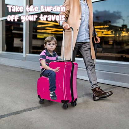 20" Kids Ride-on Luggage with Spinner Wheels, Rolling Child Travel Suitcase - color: Rose Red