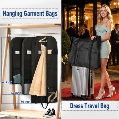 54" Garment Bags 2 Pack, Travel Hanging Clothes Covers with Pockets - size: V-GB-54in-2P-US1