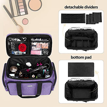 BAFASO Large Makeup Bag Cosmetic Bag with Removable Dividers, Purple - color: Purple